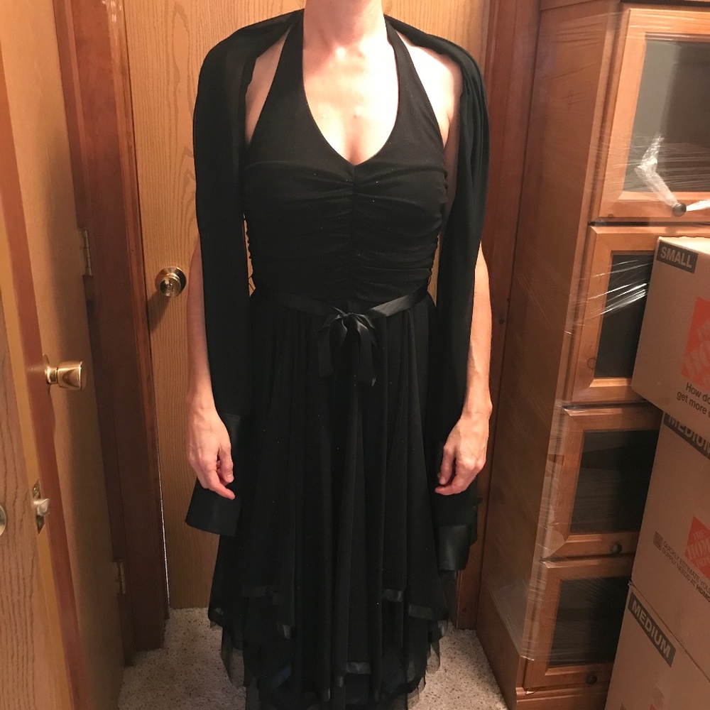 Backless Black Dress with Scarf